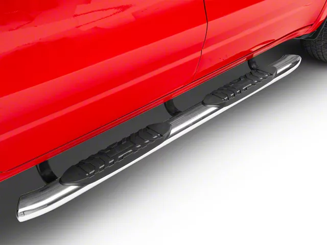 Barricade 5-Inch Oval Bent End Side Step Bars; Stainless Steel (19-24 RAM 1500 Quad Cab)