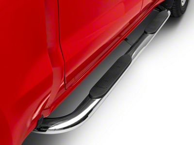 Barricade 4-Inch Oval Bent End Side Step Bars; Stainless Steel (19-24 Silverado 1500 Crew Cab)