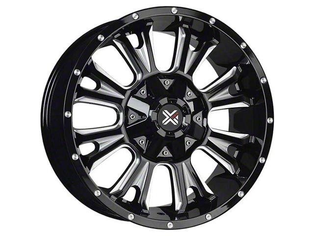 DX4 Wheels RENEGADE Gloss Black Milled 8-Lug Wheel; 20x9; 12mm Offset (06-08 RAM 1500 Mega Cab)
