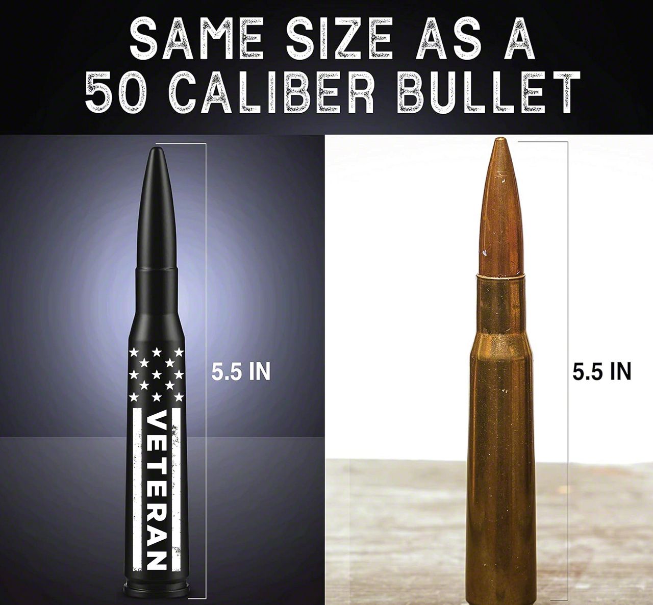 Short Bullet Antenna Mast .50 Cal Style For Chevy GMC Silverado Sierra Truck SUV