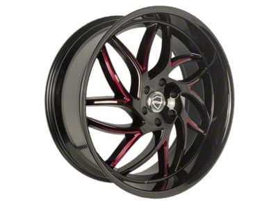 Elegance Luxury Magic Gloss Black with Candy Red Milled 6-Lug Wheel; 22x9.5; 24mm Offset (23-24 Canyon)