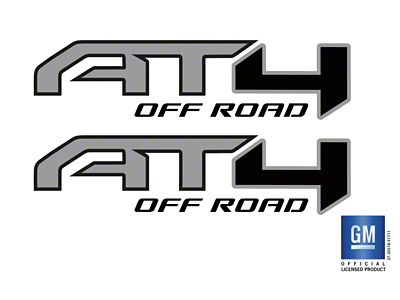 Emblems Plus AT4 Off Road Bedside Decals; Silver/Black (20-25 Sierra 3500 HD)