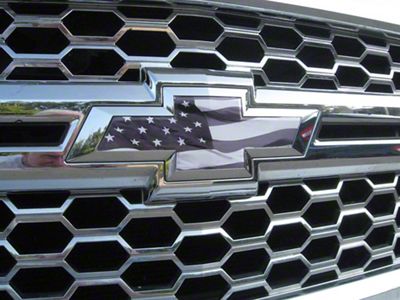 Emblems Plus Chevrolet Bowtie Grille/Tailgate Overlay Decals; Black American Flag (14-18 Silverado 1500)