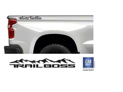 Emblems Plus Mountain Trail Boss Bedside Decals; Long Logo; Matte Black (19-25 Silverado 1500 Trail Boss)