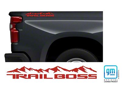 Emblems Plus Mountain Trail Boss Bedside Decals; Long Logo; Red (19-25 Silverado 1500 Trail Boss)