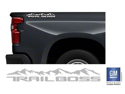 Emblems Plus Mountain Trail Boss Bedside Decals; Long Logo; Silver (19-25 Silverado 1500 Trail Boss)