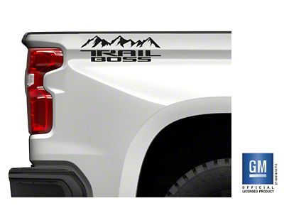 Emblems Plus Mountain Trail Boss Bedside Decals; Stacked Logo; Matte Black (19-25 Silverado 1500 Trail Boss)