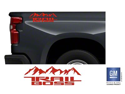 Emblems Plus Mountain Trail Boss Bedside Decals; Stacked Logo; Red (19-25 Silverado 1500 Trail Boss)