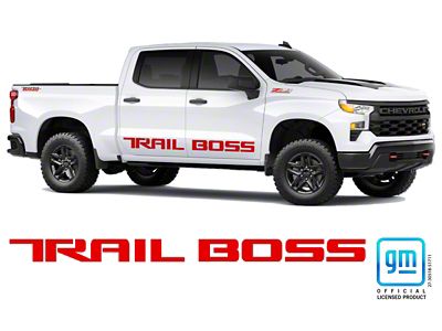 Emblems Plus Trail Boss Body Side Decals; Gloss Red (19-25 Silverado 1500 Trail Boss Crew Cab)