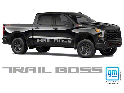 Emblems Plus Trail Boss Body Side Decals; Silver (19-25 Silverado 1500 Trail Boss Crew Cab)