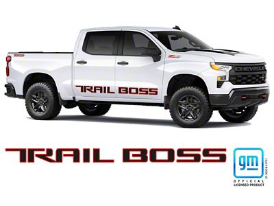 Emblems Plus TRAIL BOSS Z71 Body Side Decals; Redline/Black (19-25 Silverado 1500 Trail Boss Crew Cab)