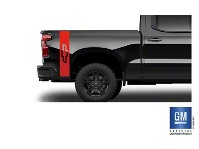 Emblems Plus Vertical Bowtie Rear Bedside Decals; Red (19-25 Silverado 1500)