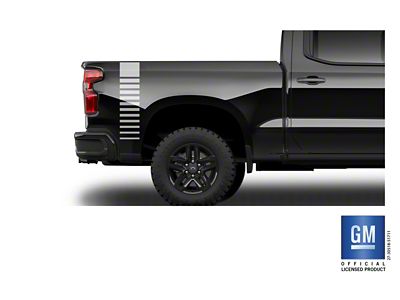 Emblems Plus Vertical Fede Rear Bedside Decals; Silver (19-25 Silverado 1500)