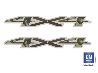 Emblems Plus 4x4 Bedside Decals; Woodland Camouflage (20-25 Silverado 3500 HD)