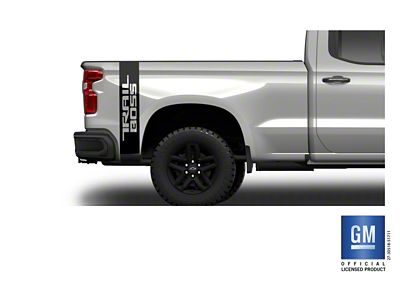 Emblems Plus TRAIL BOSS Vertical Rear Bedside Decals; Matte Black (20-25 Silverado 3500 HD)