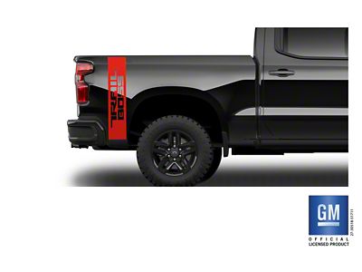 Emblems Plus TRAIL BOSS Vertical Rear Bedside Decals; Red (20-25 Silverado 3500 HD)