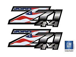 Emblems Plus Z71 4x4 Bedside Decals; American Flag/Black/Silver Fade (07-14 Silverado 3500 HD)
