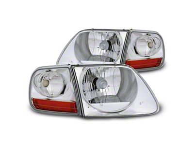 Raxiom G2 Euro Headlights with Parking Lights; Chrome Housing; Clear Lens (97-03 F-150)