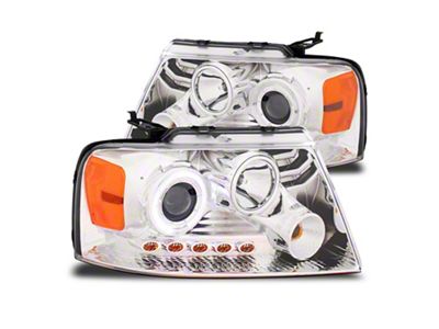 Raxiom LED Halo Projector Headlights; Chrome Housing; Clear Lens (04-08 F-150)