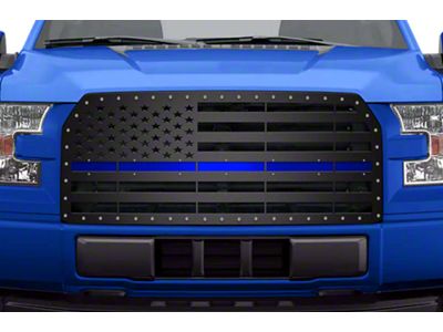 1-Piece Steel Upper Replacement Grille; American Flag with Blue Acrylic Underlay (15-17 F-150, Excluding Raptor)