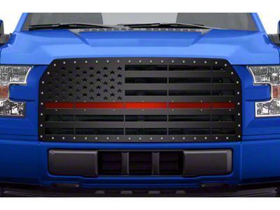 1-Piece Steel Upper Replacement Grille; American Flag with Red Acrylic Underlay (15-17 F-150, Excluding Raptor)