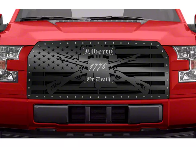1-Piece Steel Upper Replacement Grille; American Flag with Stainless Steel 1776 Underlay (15-17 F-150, Excluding Raptor)
