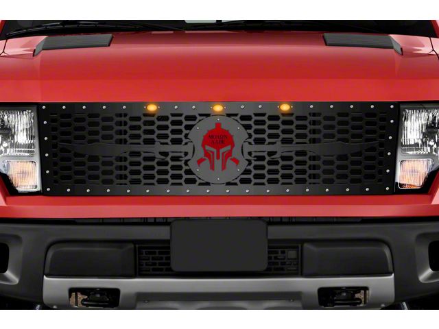 1-Piece Steel Upper Replacement Grille; Spartan with Red Acrylic Underlay (10-14 F-150 Raptor)