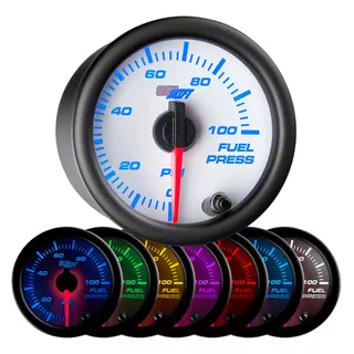 100 PSI Fuel Pressure Gauge; White 7 Color (Universal; Some Adaptation May Be Required)
