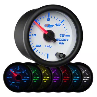 15 PSI Boost/Vacuum Gauge; White 7 Color (Universal; Some Adaptation May Be Required)