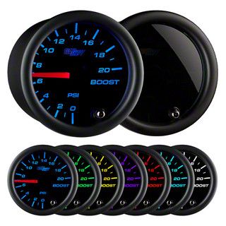 20 PSI Boost Gauge; Tinted 7 Color (Universal; Some Adaptation May Be Required)
