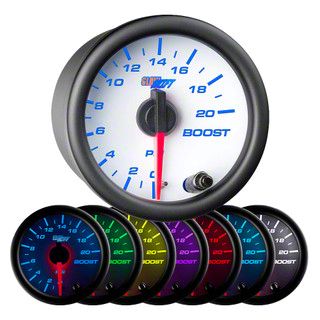 20 PSI Boost Gauge; White 7 Color (Universal; Some Adaptation May Be Required)