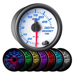 30 PSI Boost/Vacuum Gauge; White 7 Color (Universal; Some Adaptation May Be Required)