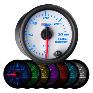 30 PSI Fuel Pressure Gauge; White 7 Color (Universal; Some Adaptation May Be Required)