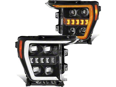 3D LED DRL Projector Headlights; Black Housing; Clear Lens (21-23 F-150 w/ Factory Halogen Headlights)