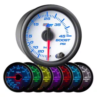 45 PSI Boost/Vacuum Gauge; White 7 Color (Universal; Some Adaptation May Be Required)