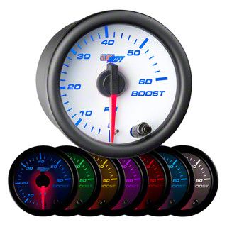 60 PSI Boost Gauge; White 7 Color (Universal; Some Adaptation May Be Required)