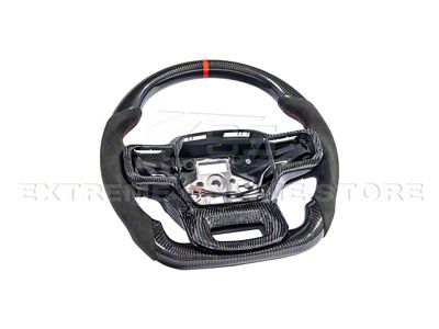 Alcantara Steering Wheel with Button Covers; Carbon Fiber with Red Stripe (21-25 F-150 w/o Heated Steering Wheel, Excluding Raptor)