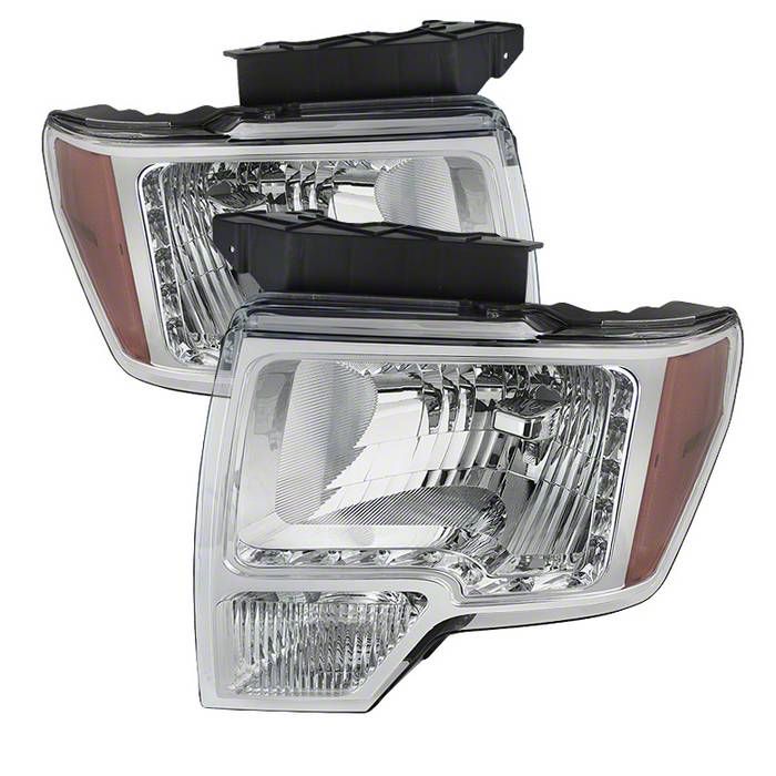 Amber Crystal LED Headlights; Chrome Housing; Clear Lens (09-14 F-150 w/ Factory Halogen Headlights)