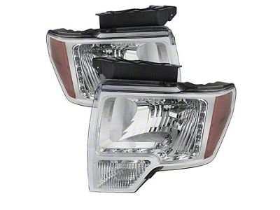 Amber Crystal LED Headlights; Chrome Housing; Clear Lens (09-14 F-150 w/ Factory Halogen Headlights)