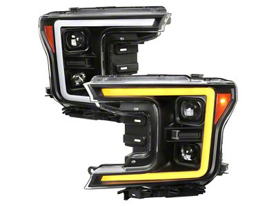 Amber LED C-Bar Projector Headlights with Sequential Turn Signals; Matte Black Housing; Clear Lens (18-20 F-150 w/ Factory Halogen Headlights)