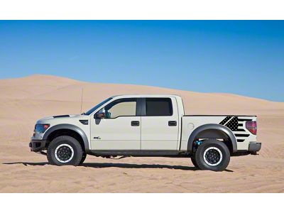 American Flag Bed Side Decals; Gloss Black (10-14 F-150 Raptor)