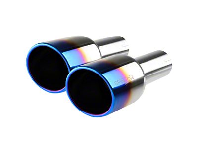 Angled Cut Round Exhaust Tips; 4-Inch; Burnt Blue Tip (Fits 2.50-Inch Tailpipe)