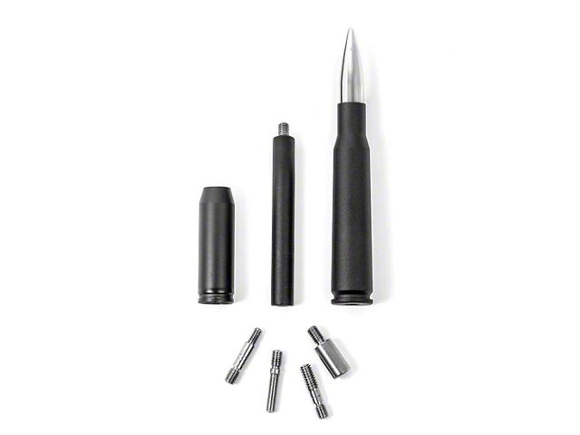 50 Caliber Billet Aluminum Antenna with 3.50-Inch Mast; Black with Polished Tip (Universal; Some Adaptation May Be Required)