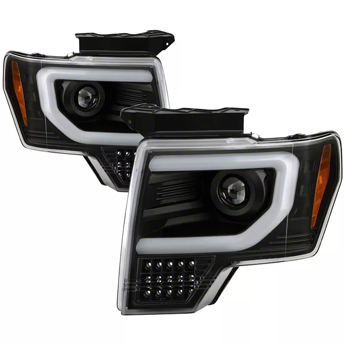 APEX Series Light Bar Projector Headlights with Sequential Turn Signals; Black Housing; Clear Lens (13-14 F-150 w/ Factory Projector/HID Headlights)