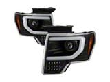 APEX Series Light Bar Projector Headlights with Sequential Turn Signals; Black Housing; Clear Lens (13-14 F-150 w/ Factory Projector/HID Headlights)