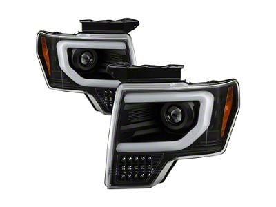 APEX Series Light Bar Projector Headlights with Sequential Turn Signals; Black Housing; Clear Lens (13-14 F-150 w/ Factory Projector/HID Headlights)