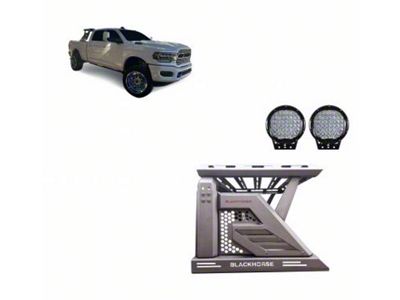 Armour II Roll Bar with 9-Inch Black Round Flood LED Lights and Basket; Black (15-24 F-150)