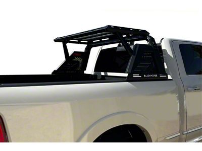 Armour II Roll Bar with 5.30-Inch Black Round Flood LED Lights and Basket; Black (15-25 F-150)