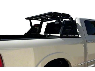 Armour II Roll Bar with 5.30-Inch Red Round Flood LED Lights and Basket; Black (15-24 F-150)