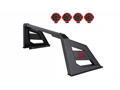Armour Roll Bar with 7-Inch Red Round LED Lights; Black (00-24 F-150 Styleside)